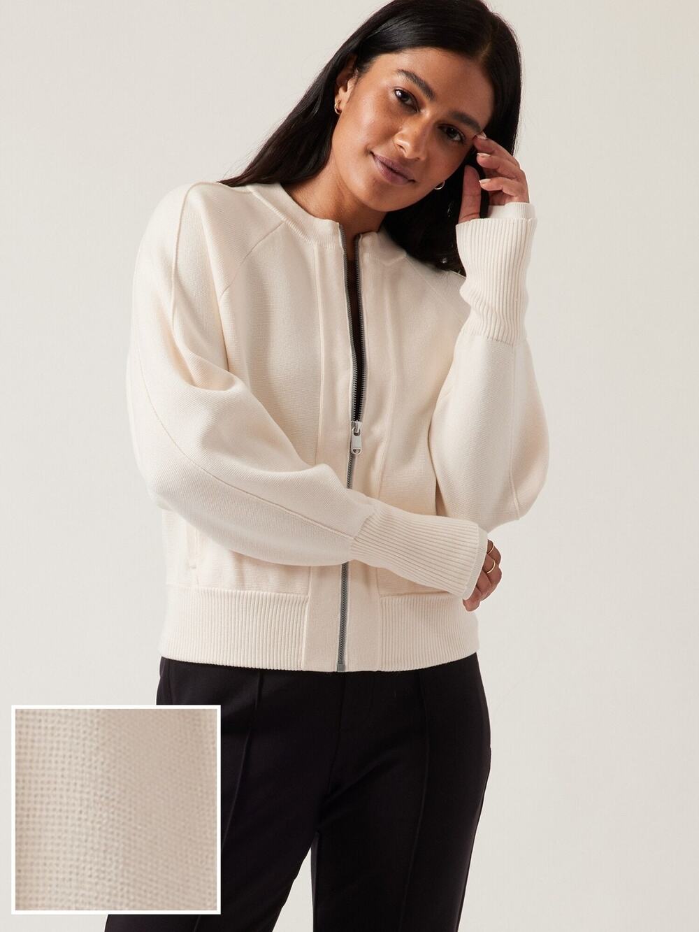 NWT Athleta Sequoia Sweater Jacket, MAGNOLIA WHITE SIZE L #825103 z0818h